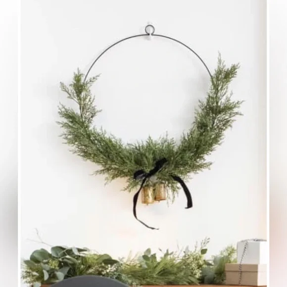 Hearth & Hand with Magnolia - Faux Cedar Hoop Wreath with Ribbon Bell - Picture 2 of 3